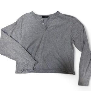 Brandy Melville Long Sleeve Raw Hem Tee with Henley Buttons